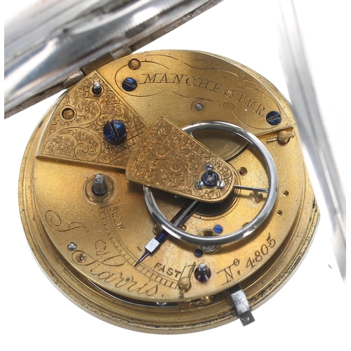 272 - Victorian silver fusee lever pocket watch, London 1872, the movement signed J. Harris, Manchester, n... 