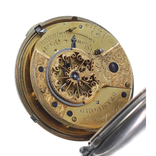 520 - George IV silver gilt verge hunter pocket watch, London 1822, the fusee movement signed Hickman, Sta... 