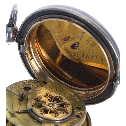 520 - George IV silver gilt verge hunter pocket watch, London 1822, the fusee movement signed Hickman, Sta... 