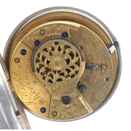 453 - Victorian silver verge pair cased pocket watch, London 1869, the fusee movement signed Highley, Shee... 