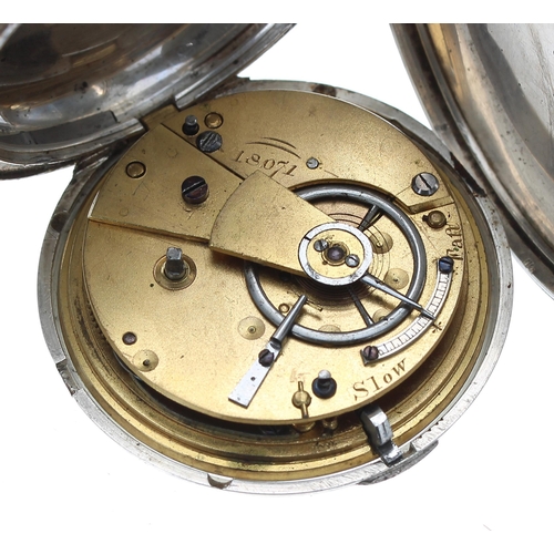 323 - Victorian silver fusee lever hunter pocket watch, London 1861, unsigned movement, no. 18071, with pl... 