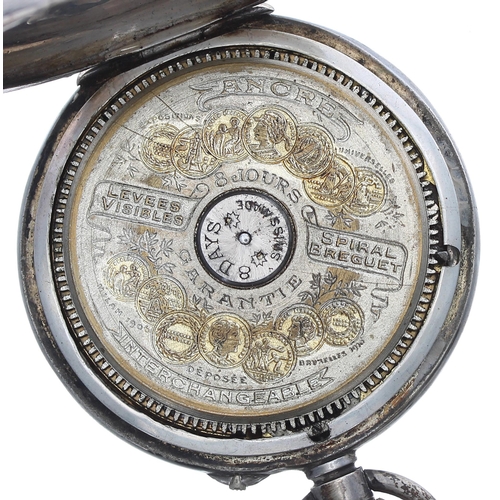 519 - Hebdomas Patent 8 days silver engine turned pocket watch, import hallmarks London 1912, the dial wit... 