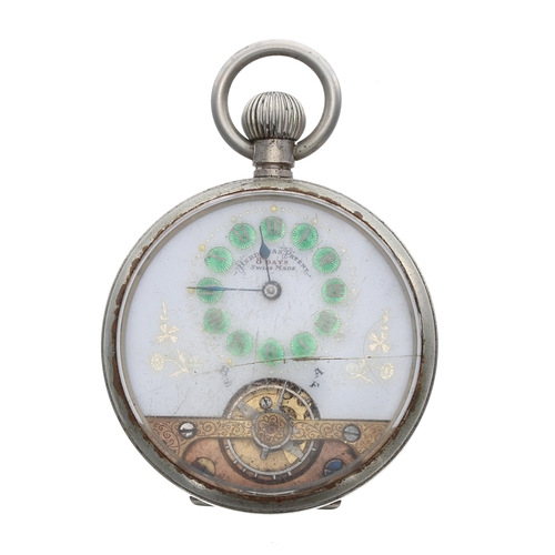 271 - Hebdomas Patent 8 days nickel cased pocket watch, the dial with enamel Roman numerals over a visible... 