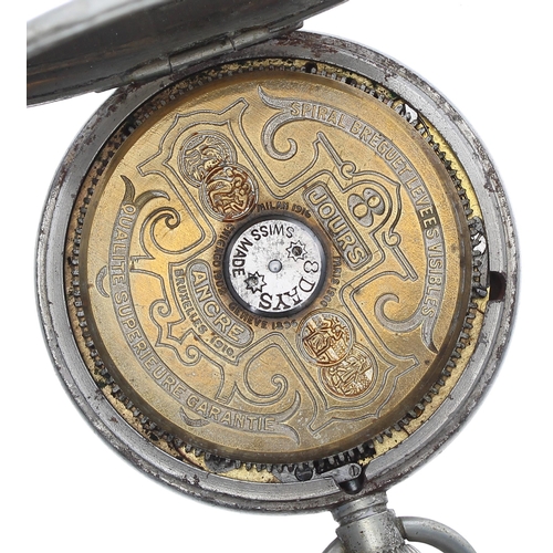 271 - Hebdomas Patent 8 days nickel cased pocket watch, the dial with enamel Roman numerals over a visible... 