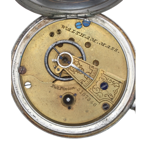 157 - American Waltham silver lever hunter pocket watch, serial no. 3187348, Birmingham 1886, signed movem... 