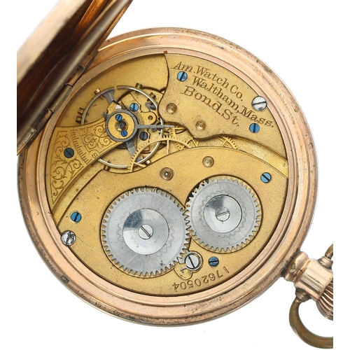 166 - American Waltham gold plated lever hunter pocket watch, serial no. 17620504, circa 1909, signed move... 