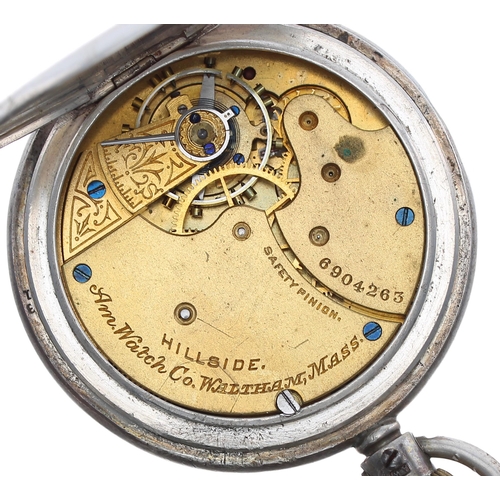 161 - American Waltham 'Hillside' silver lever set half hunter pocket watch, serial no. 6904263, Birmingha... 