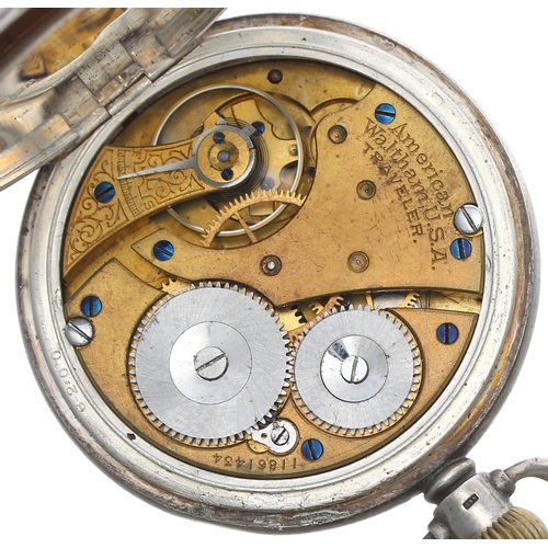 155 - American Waltham 'Traveler' silver lever half hunter pocket watch, no. 11861434, circa 1902, signed ... 