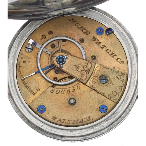 153 - Home Watch Co. Waltham coin silver lever hunter pocket watch, no. 806856, circa 1874, signed movemen... 