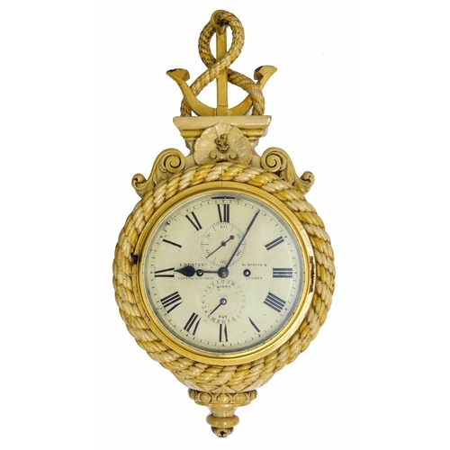 1389 - Fine and rare ships double fusee wall clock, the 10.5