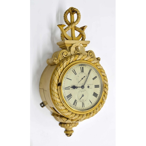 1389 - Fine and rare ships double fusee wall clock, the 10.5