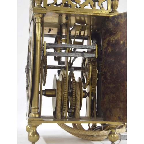 1407 - Interesting English brass second period verge hoop and spike lantern clock, signed Nicholas Coxeter ... 