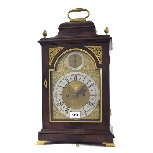 1414 - Good English mahogany double fusee verge bracket clock, the 7