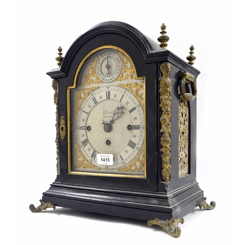 1416 - Good English ebonised triple fusee bracket clock, the 7