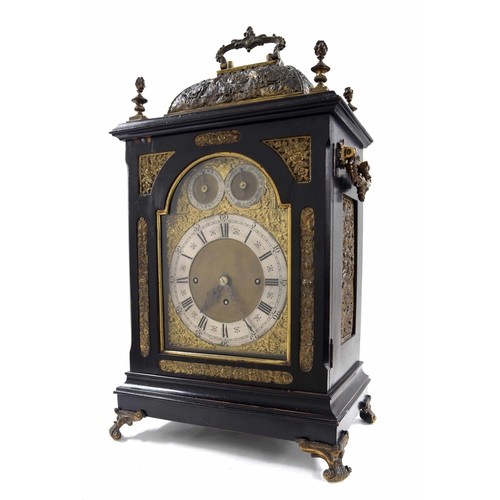 1423 - Good English ebonised triple fusee boardroom clock, the 8