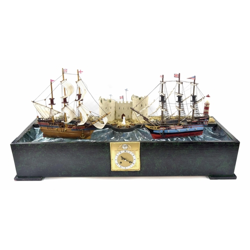 1425 - Good large scratch built automata rocking ships, depicting the 'Mayflower' in full sail and HMS 'Bel... 