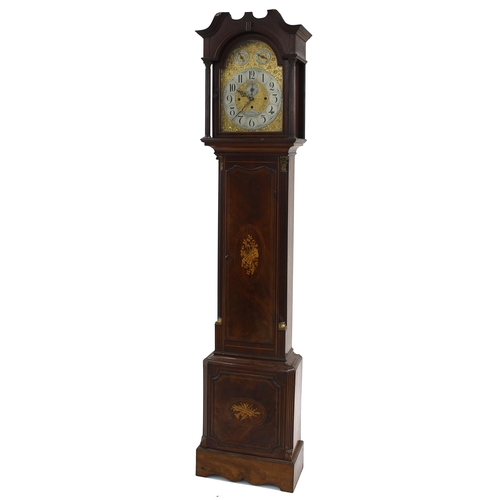 1837 - Good English mahogany and inlaid three train longcase clock, the 13.25