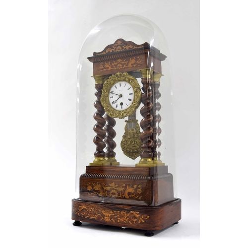 1350B - French rosewood and marquetry portico mantel clock timepiece, the 3.25