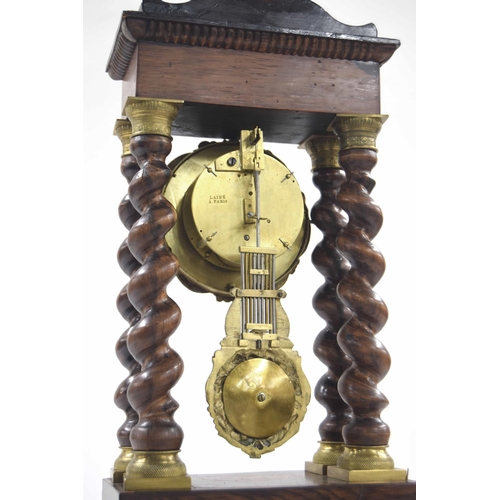 1350B - French rosewood and marquetry portico mantel clock timepiece, the 3.25