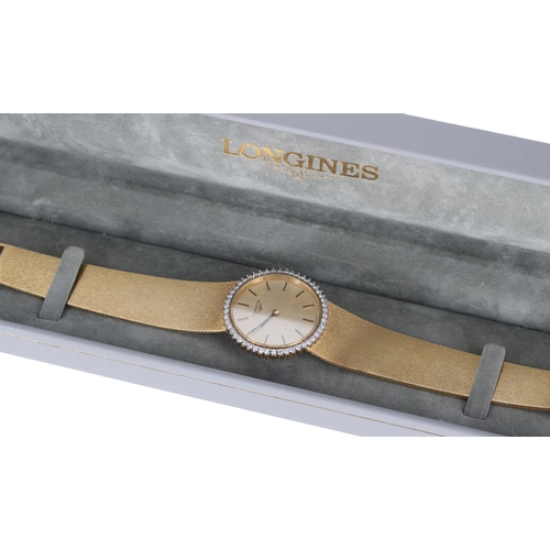 112 - Longines 18ct yellow gold diamond set gentleman's dress wristwatch, circa 1977, serial no. 53791xxx,... 