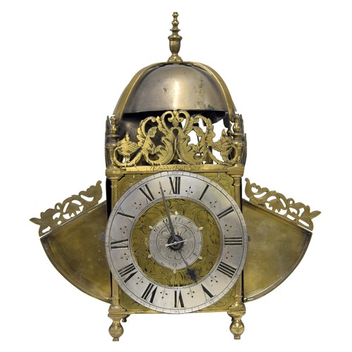 1378 - Fine and very rare English brass verge winged hook and spike lantern clock by or from the workshops ... 