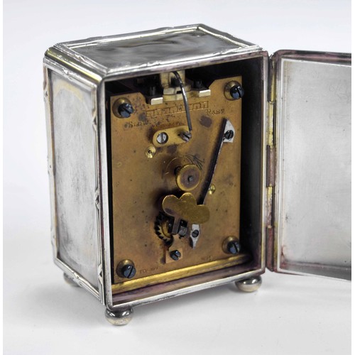 1301 - Asprey of London Edwardian miniature silver cased clock timepiece, the French movement with fixed ke... 