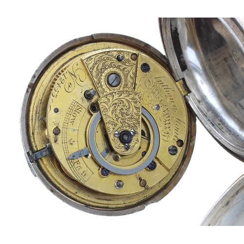 67 - William IV silver verge hunter pocket watch, London 1832, the fusee movement signed Anthony Monti, C... 