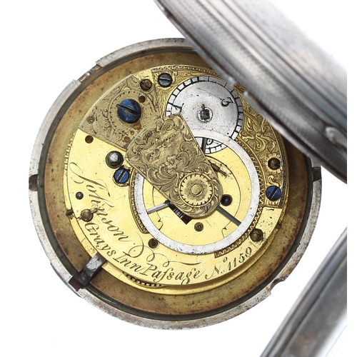 69 - Victorian silver verge hunter pocket watch, London 1864, the fusee movement signed Johnson, Grays In... 