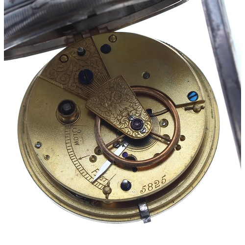 71 - Victorian silver fusee lever pocket watch, Chester 1892, unsigned movement, no. 5825, with engraved ... 