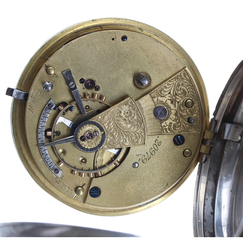 72 - Victorian silver fusee lever pocket watch, London 1891, unsigned movement, no. 20979, with engraved ... 