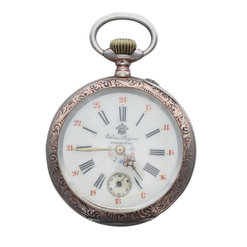 80 - Continental silver (0.800) cylinder pocket watch, the bar movement stamped 'LS', inscribed hinged cu... 