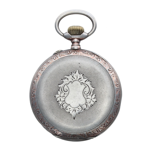 80 - Continental silver (0.800) cylinder pocket watch, the bar movement stamped 'LS', inscribed hinged cu... 