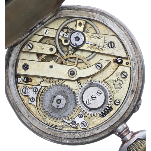 80 - Continental silver (0.800) cylinder pocket watch, the bar movement stamped 'LS', inscribed hinged cu... 