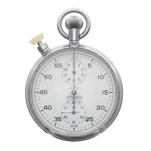 82 - Lemania Nero split second chrome stopwatch, the back marked 'PATT. 4. 800/GG 63, 51mm... 