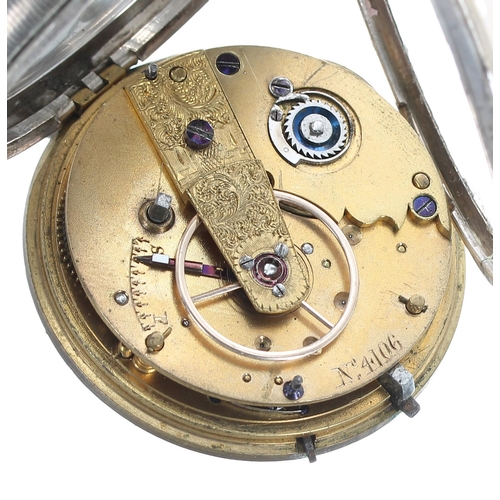 65 - Victorian silver fusee lever pocket watch, Chester 1860, unsigned movement, no. 4106, with engraved ... 