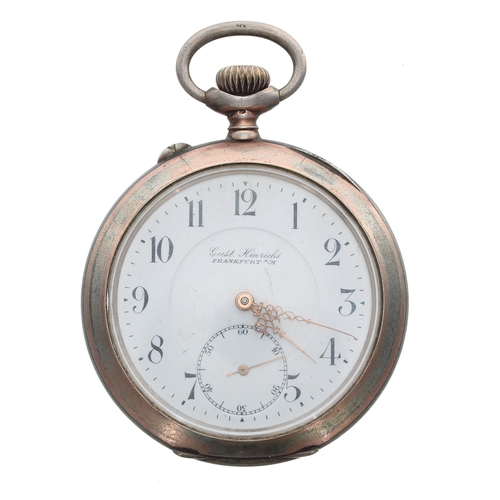 90 - Continental silver (0.800) lever pocket watch, unsigned movement, no. 2026190, hinged cuvette engrav... 