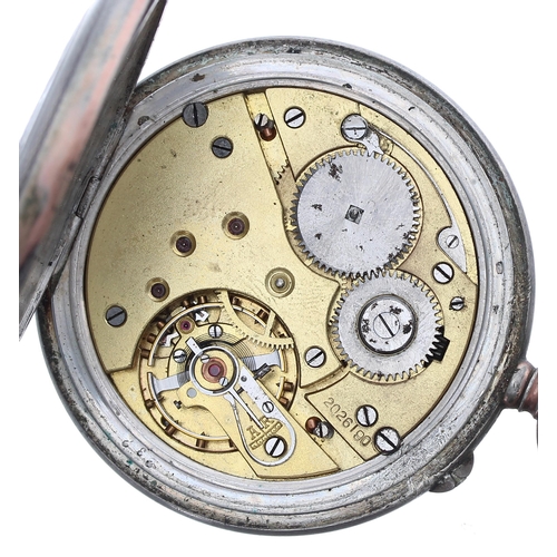 90 - Continental silver (0.800) lever pocket watch, unsigned movement, no. 2026190, hinged cuvette engrav... 