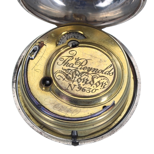 92 - George III silver verge pair cased pocket watch, London 1797, the fusee movement signed Thos Reynold... 