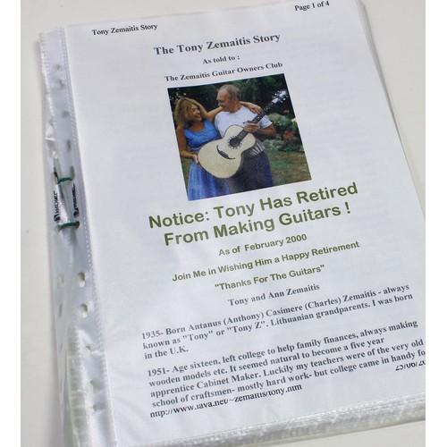 590 - Tony Zemaitis - a handwritten six page document relating to the care of Zemaitis guitars; together w... 