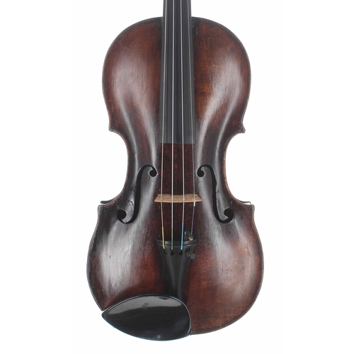 2422 - Interesting violin labelled Jacobus Stainer in Absan..., the one piece back of faint medium curl wit... 