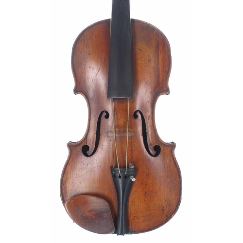 2427 - Good French violin in need of further restoration labelled Joseph Guarnerius..., the two piece back ... 