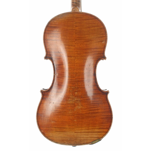 2427 - Good French violin in need of further restoration labelled Joseph Guarnerius..., the two piece back ... 