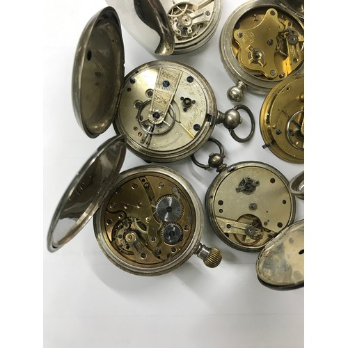 594 - Three assorted silver pocket watches for repair; together with a white metal cylinder pocket watch f... 