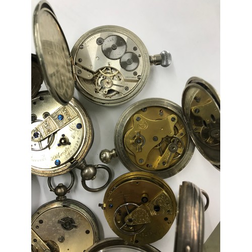 594 - Three assorted silver pocket watches for repair; together with a white metal cylinder pocket watch f... 