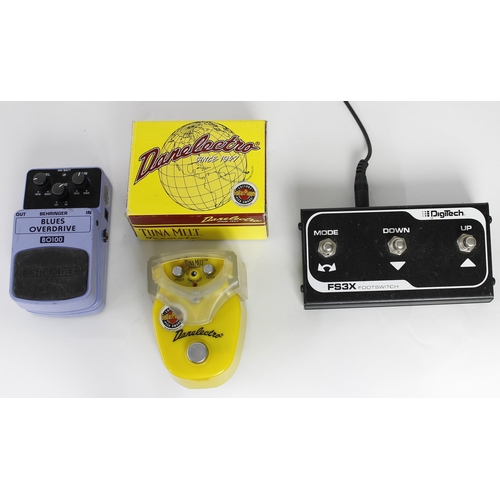 906 - Danelectro DJ-5 Tuna Melt Tremolo guitar pedal, boxed; together with a Behringer B0100 Blues overdri... 