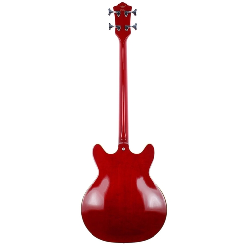 46 - DeArmond by Guild Starfire semi-hollow body bass guitar, made in Korea; Body: cherry red finish, a f... 