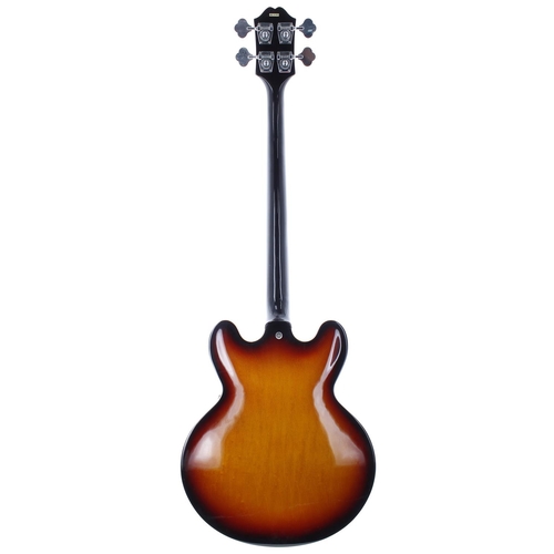 7 - 1994 Epiphone Rivoli semi-hollow body bass guitar, made in Korea; Body: vintage sunburst finish, a f... 