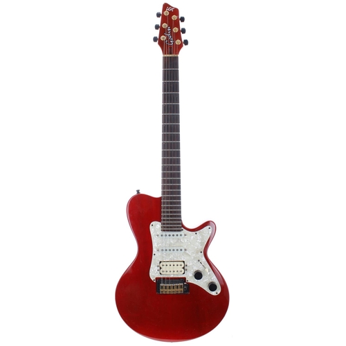 68 - Godin LGT electric guitar; Body: trans red finish, dings and scratches; Neck: roasted maple, chip to... 