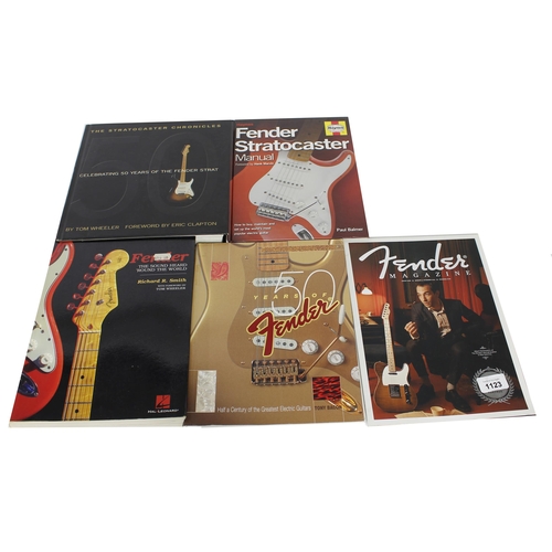 1123 - Four Fender guitar reference books to include Tom Wheeler's 'The Stratocaster Chronicles', Paul Balm... 