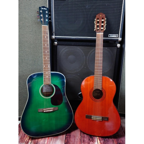 90 - Jim Harley Colorado acoustic guitar, green finish, gig bag; together with a Yamaha G-65A nylon strin... 